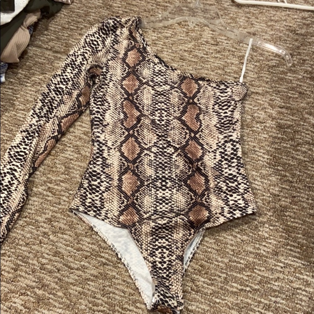 One shoulder snakeskin bodysuit